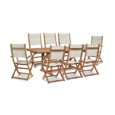 Dalton 9-Piece Teak Outdoor Family Dining Set in Black with Extensions and Folding Chairs