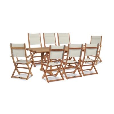 Dalton 9-Piece Teak Outdoor Family Dining Set in Black with Extensions and Folding Chairs
