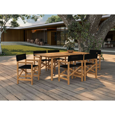 Director 7-Piece Teak Outdoor Family Dining Set in Black with Folding Armchairs