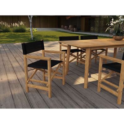 Director 7-Piece Teak Outdoor Family Dining Set in Black with Folding Armchairs