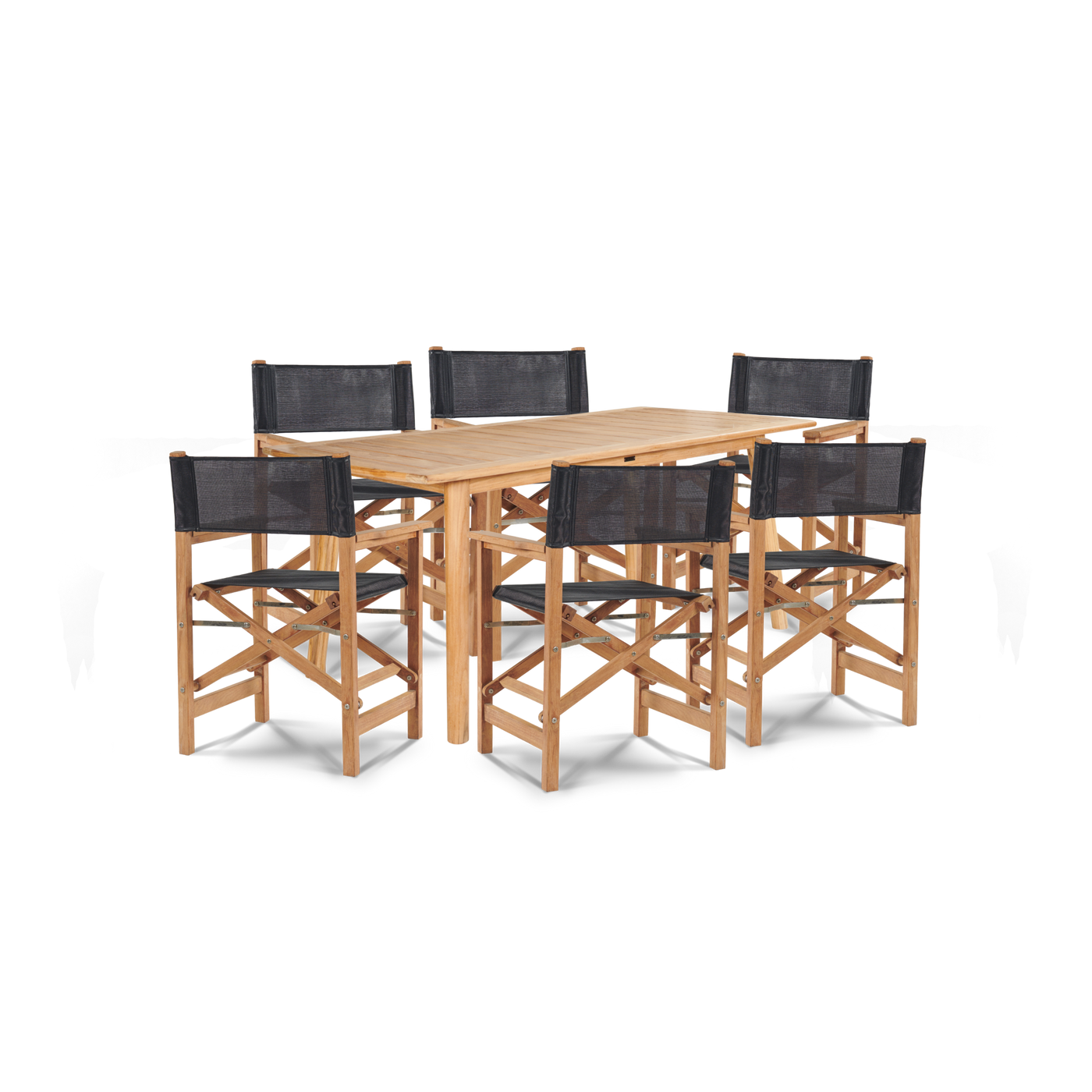 Director 7-Piece Teak Outdoor Family Dining Set in Black with Folding Armchairs