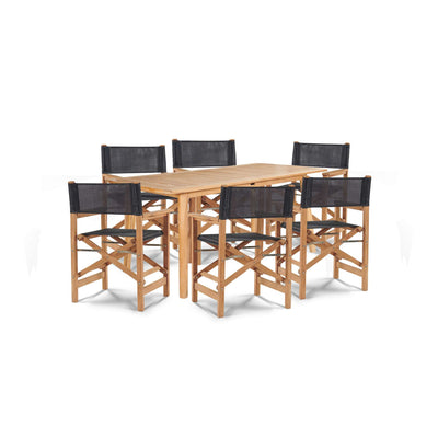 Director 7-Piece Teak Outdoor Family Dining Set in Black with Folding Armchairs