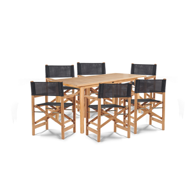 Director 7-Piece Teak Outdoor Family Dining Set in Black with Folding Armchairs