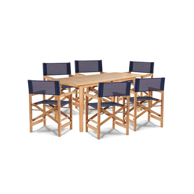 Director 7-Piece Teak Outdoor Family Dining Set in Black with Folding Armchairs