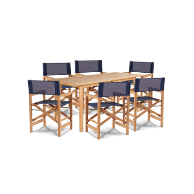 Director 7-Piece Teak Outdoor Family Dining Set in Black with Folding Armchairs