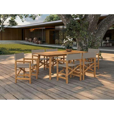 Director 7-Piece Teak Outdoor Family Dining Set in Black with Folding Armchairs