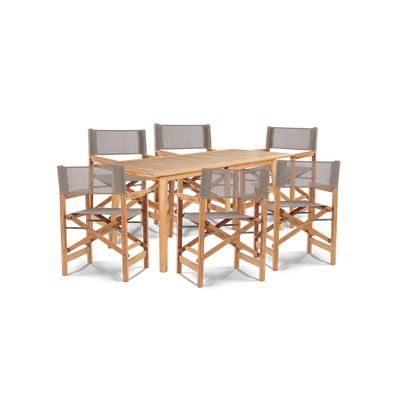 Director 7-Piece Teak Outdoor Family Dining Set in Black with Folding Armchairs