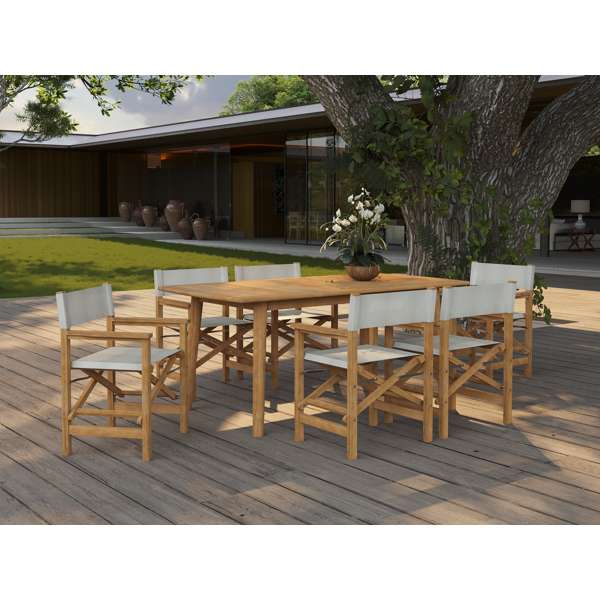 Director 7-Piece Teak Outdoor Family Dining Set in Black with Folding Armchairs
