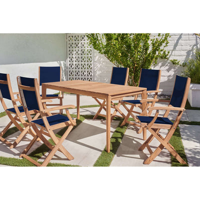 Del Ray 7-Piece Rectangular Teak Outdoor Dining Set in Black with Folding Armchairs