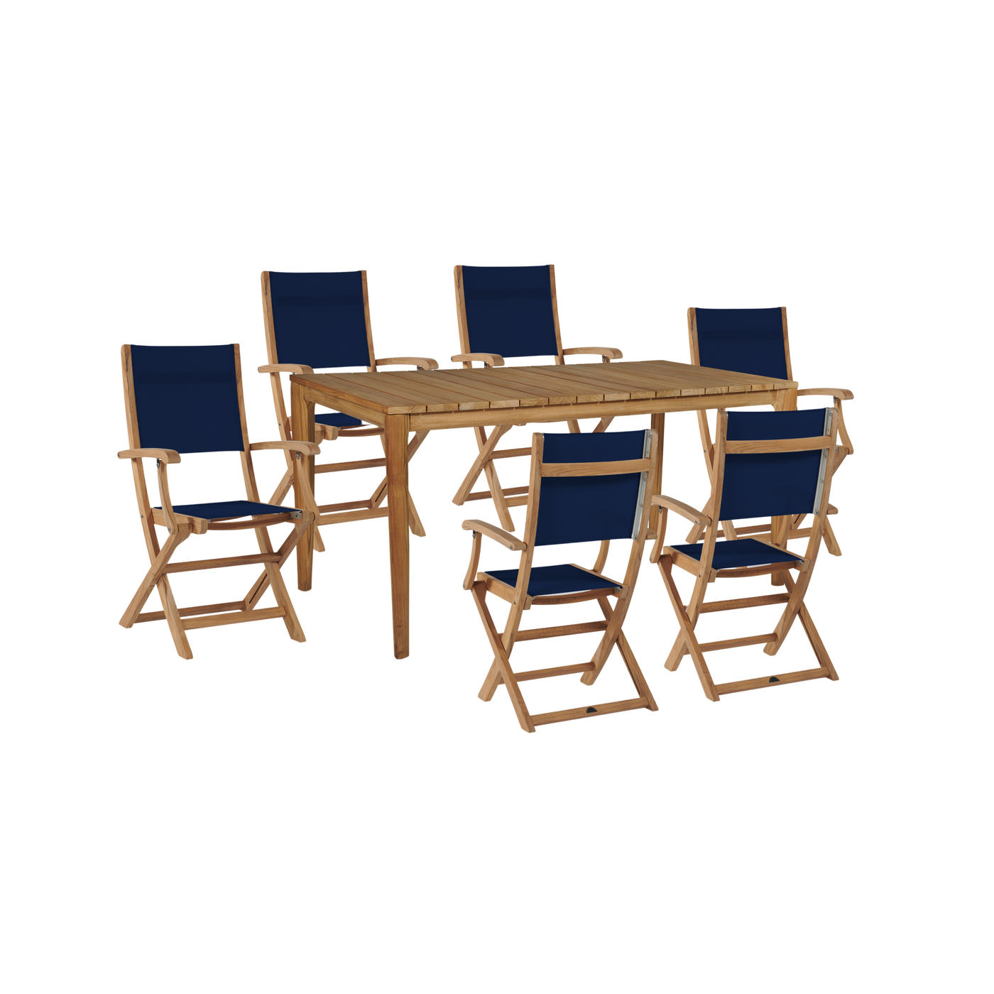 Del Ray 7-Piece Rectangular Teak Outdoor Dining Set in Black with Folding Armchairs
