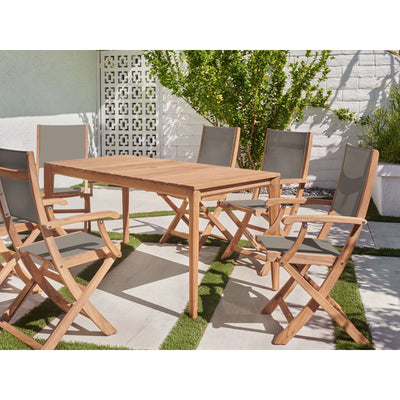 Del Ray 7-Piece Rectangular Teak Outdoor Dining Set in Black with Folding Armchairs