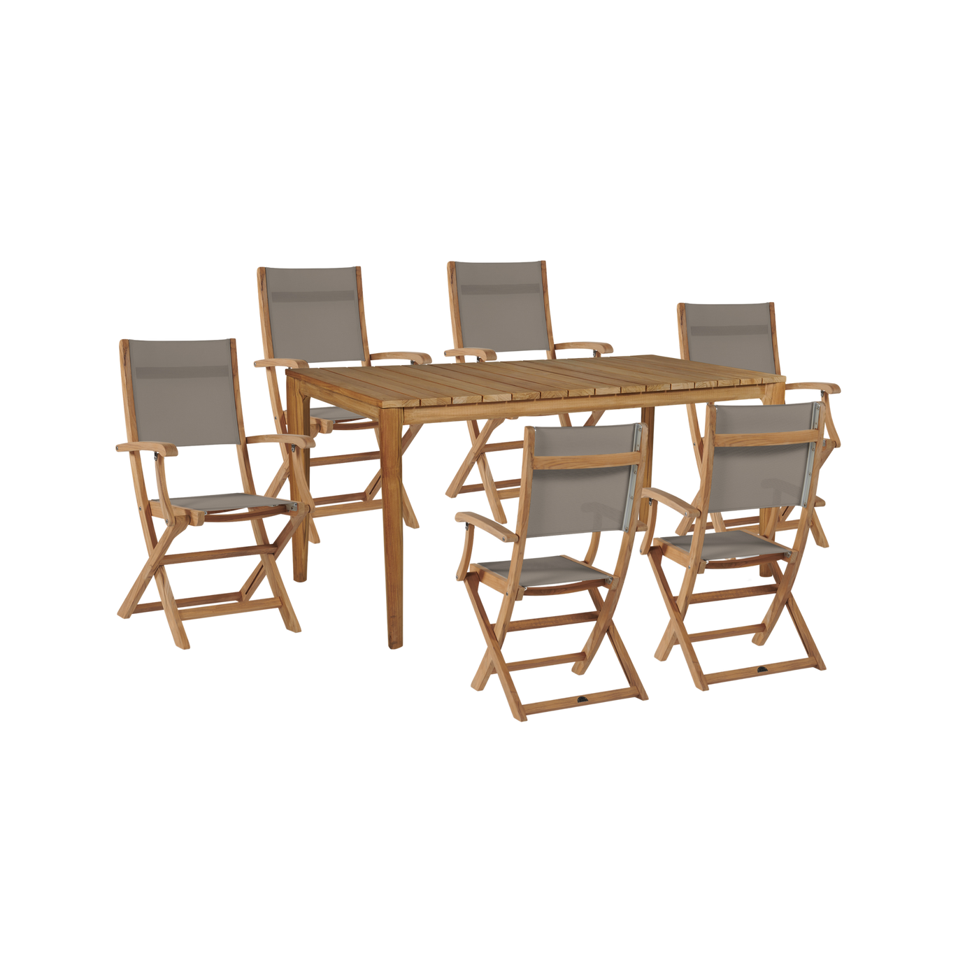 Del Ray 7-Piece Rectangular Teak Outdoor Dining Set in Black with Folding Armchairs