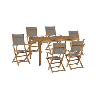 Del Ray 7-Piece Rectangular Teak Outdoor Dining Set in Black with Folding Armchairs