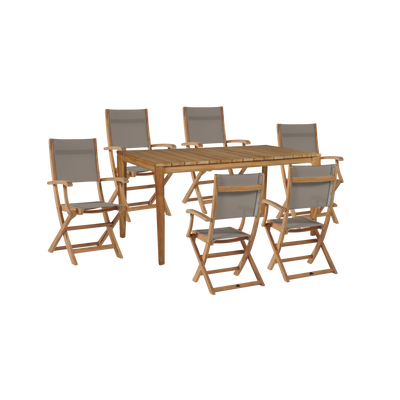 Del Ray 7-Piece Rectangular Teak Outdoor Dining Set in Black with Folding Armchairs