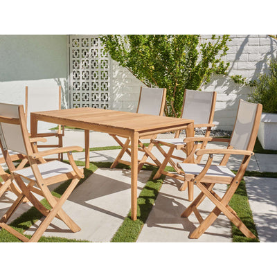 Del Ray 7-Piece Rectangular Teak Outdoor Dining Set in Black with Folding Armchairs