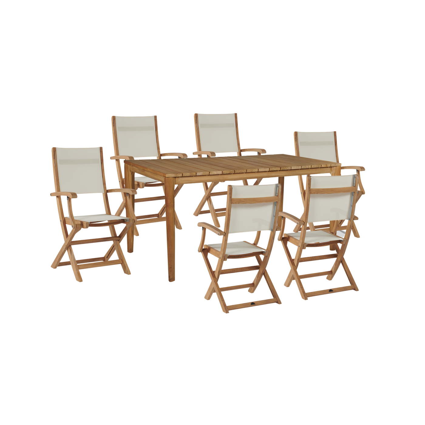 Del Ray 7-Piece Rectangular Teak Outdoor Dining Set in Black with Folding Armchairs