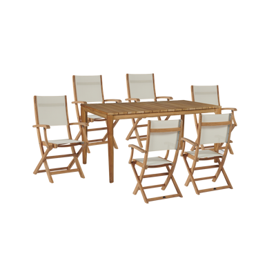 Del Ray 7-Piece Rectangular Teak Outdoor Dining Set in Black with Folding Armchairs