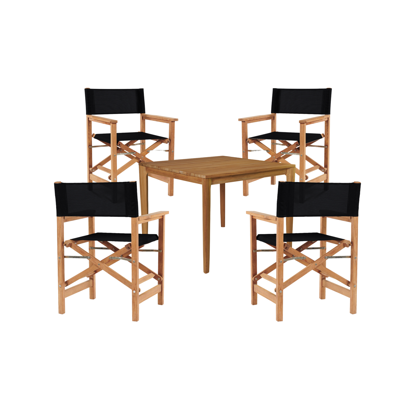 Del Ray 5-Piece Square Teak Outdoor Dining Set in Black with Folding Armchairs