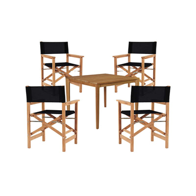 Del Ray 5-Piece Square Teak Outdoor Dining Set in Black with Folding Armchairs
