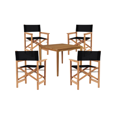 Del Ray 5-Piece Square Teak Outdoor Dining Set in Black with Folding Armchairs