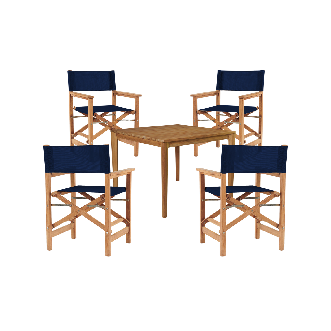 Del Ray 5-Piece Square Teak Outdoor Dining Set in Black with Folding Armchairs