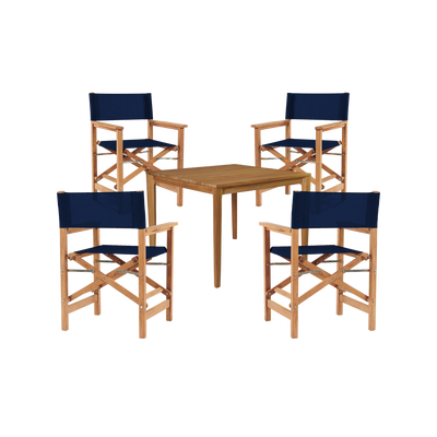Del Ray 5-Piece Square Teak Outdoor Dining Set in Black with Folding Armchairs