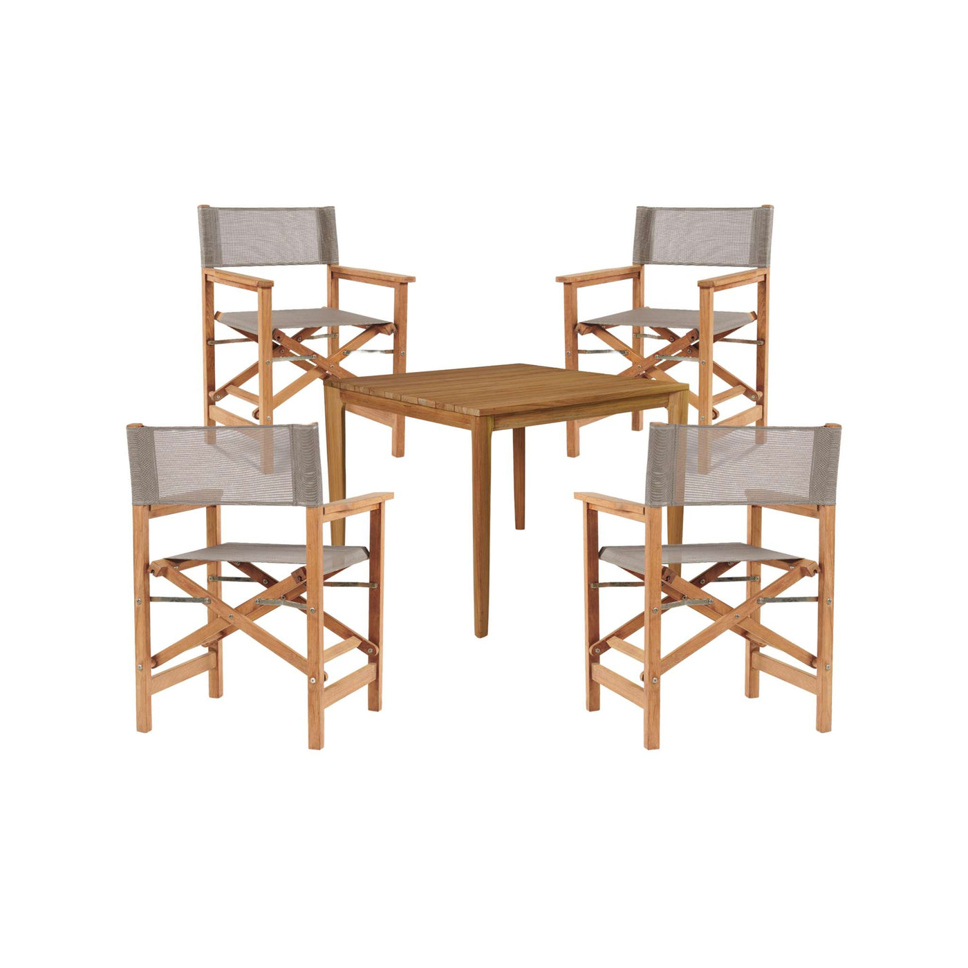 Del Ray 5-Piece Square Teak Outdoor Dining Set in Black with Folding Armchairs