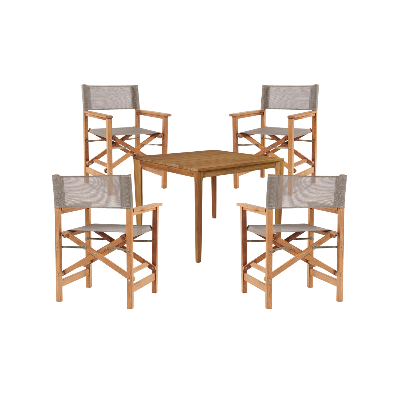 Del Ray 5-Piece Square Teak Outdoor Dining Set in Black with Folding Armchairs