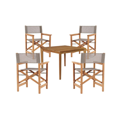 Del Ray 5-Piece Square Teak Outdoor Dining Set in Black with Folding Armchairs