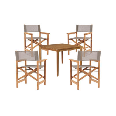 Del Ray 5-Piece Square Teak Outdoor Dining Set in Black with Folding Armchairs