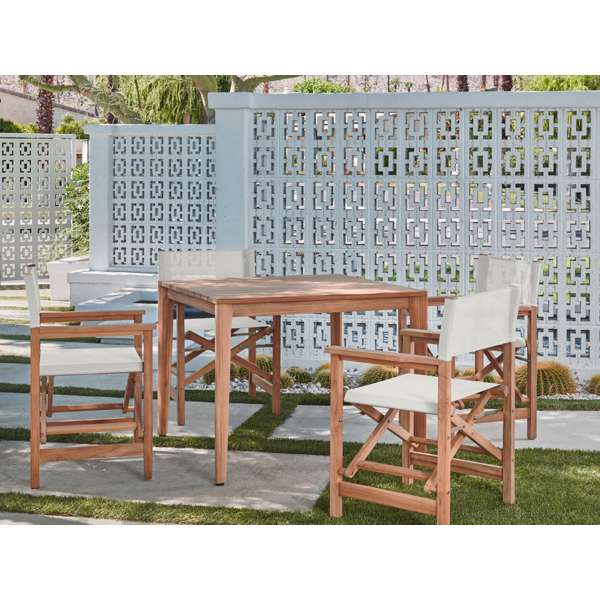 Del Ray 5-Piece Square Teak Outdoor Dining Set in Black with Folding Armchairs