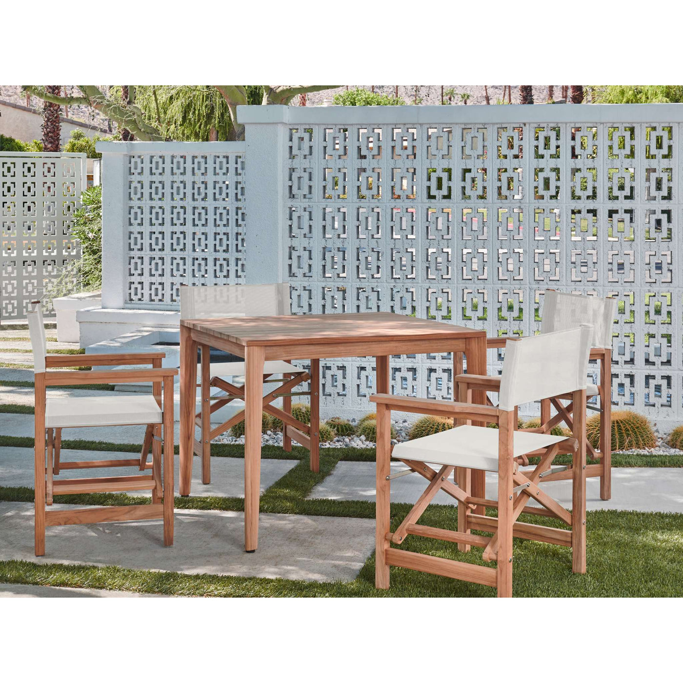 Del Ray 5-Piece Square Teak Outdoor Dining Set in Black with Folding Armchairs