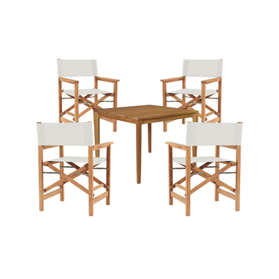 Del Ray 5-Piece Square Teak Outdoor Dining Set in Black with Folding Armchairs