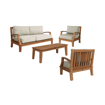 Grande 4-Piece Teak Outdoor Patio Deep Seating Set with Sunbrella® Canvas Cushion