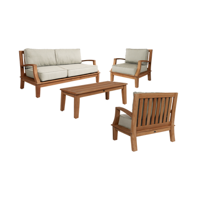 Grande 4-Piece Teak Outdoor Patio Deep Seating Set with Sunbrella® Canvas Cushion