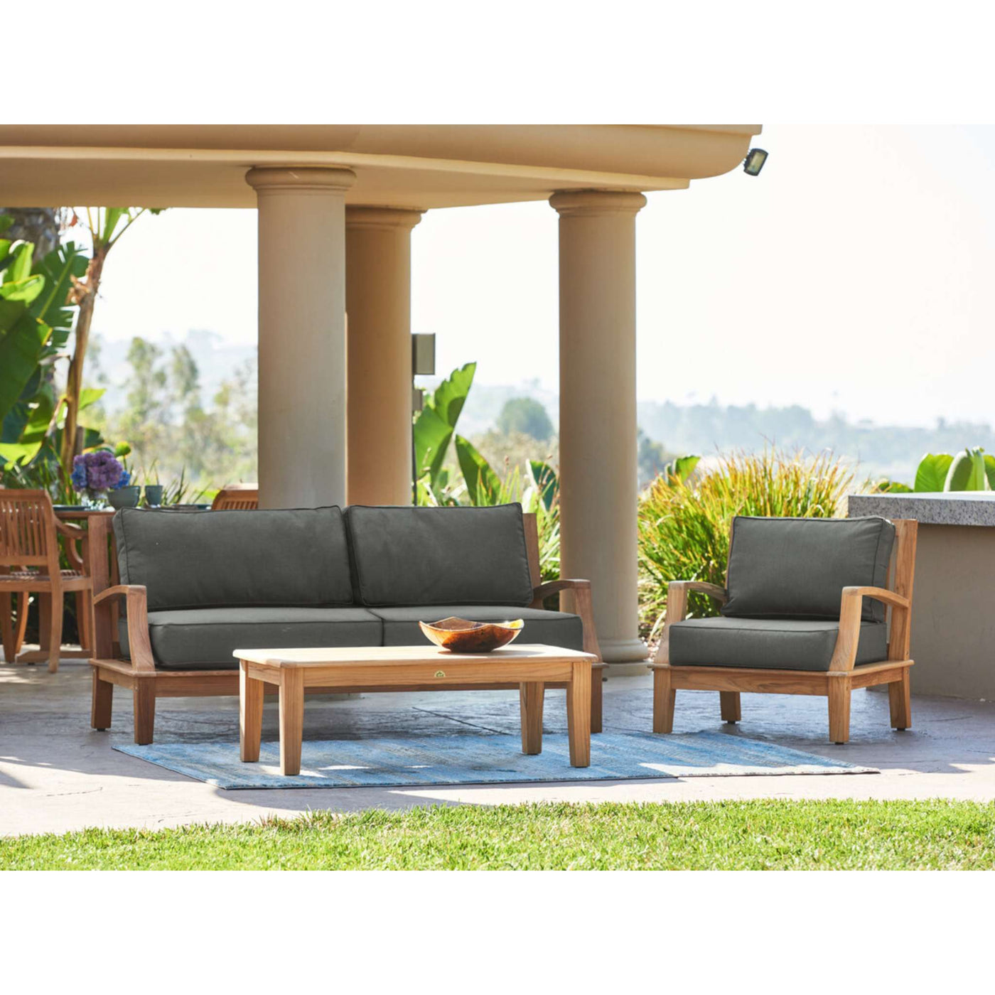 Grande 4-Piece Teak Outdoor Patio Deep Seating Set with Sunbrella® Canvas Cushion