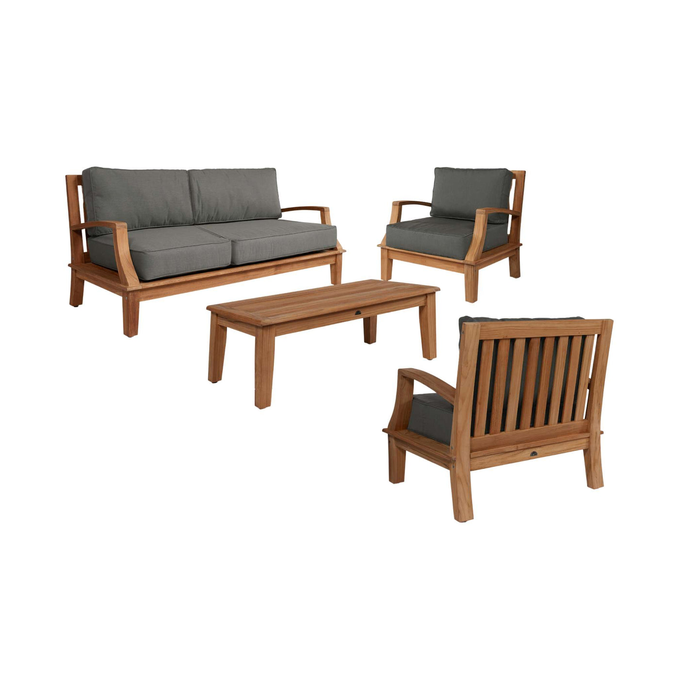 Grande 4-Piece Teak Outdoor Patio Deep Seating Set with Sunbrella® Canvas Cushion