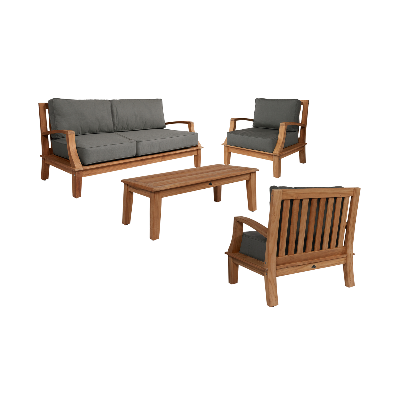 Grande 4-Piece Teak Outdoor Patio Deep Seating Set with Sunbrella® Canvas Cushion