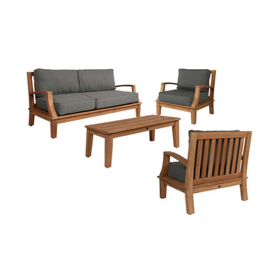 Grande 4-Piece Teak Outdoor Patio Deep Seating Set with Sunbrella® Canvas Cushion