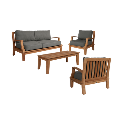 Grande 4-Piece Teak Outdoor Patio Deep Seating Set with Sunbrella® Canvas Cushion