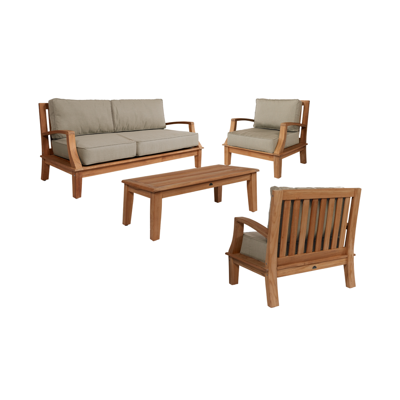 Grande 4-Piece Teak Outdoor Patio Deep Seating Set with Sunbrella® Canvas Cushion