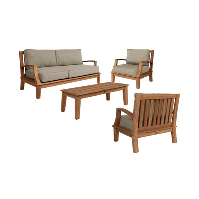 Grande 4-Piece Teak Outdoor Patio Deep Seating Set with Sunbrella® Canvas Cushion