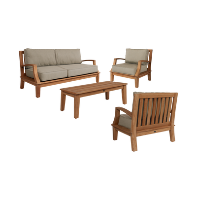 Grande 4-Piece Teak Outdoor Patio Deep Seating Set with Sunbrella® Canvas Cushion