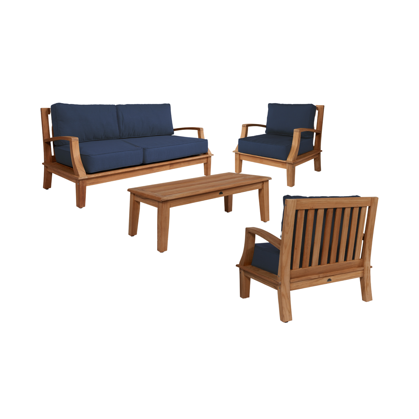 Grande 4-Piece Teak Outdoor Patio Deep Seating Set with Sunbrella® Canvas Cushion