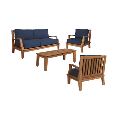 Grande 4-Piece Teak Outdoor Patio Deep Seating Set with Sunbrella® Canvas Cushion
