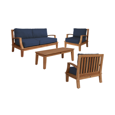 Grande 4-Piece Teak Outdoor Patio Deep Seating Set with Sunbrella® Canvas Cushion