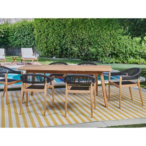 Klint 7-Piece Rectangular Teak Outdoor Dining Set with Stacking Armchairs