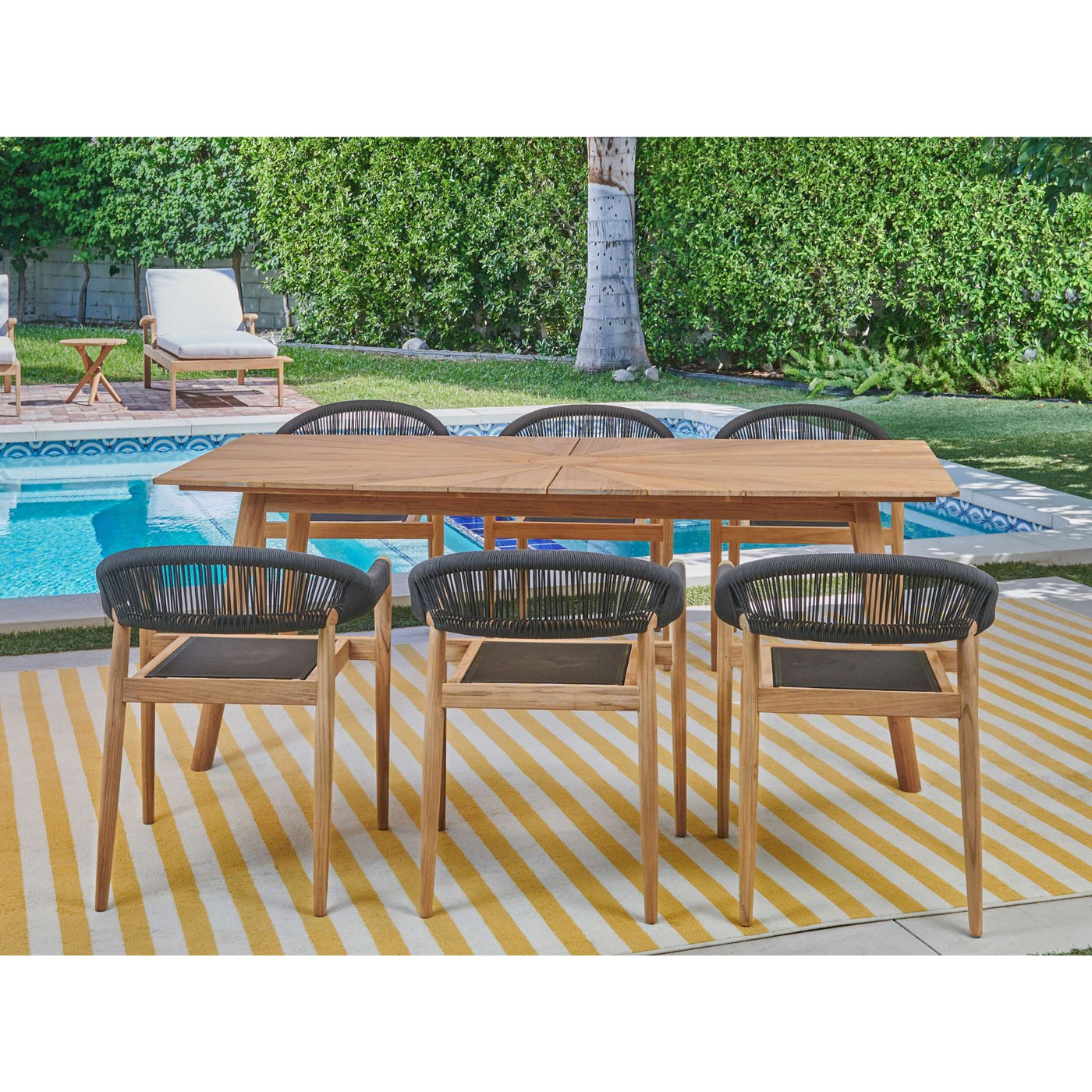 Klint 7-Piece Rectangular Teak Outdoor Dining Set with Stacking Armchairs