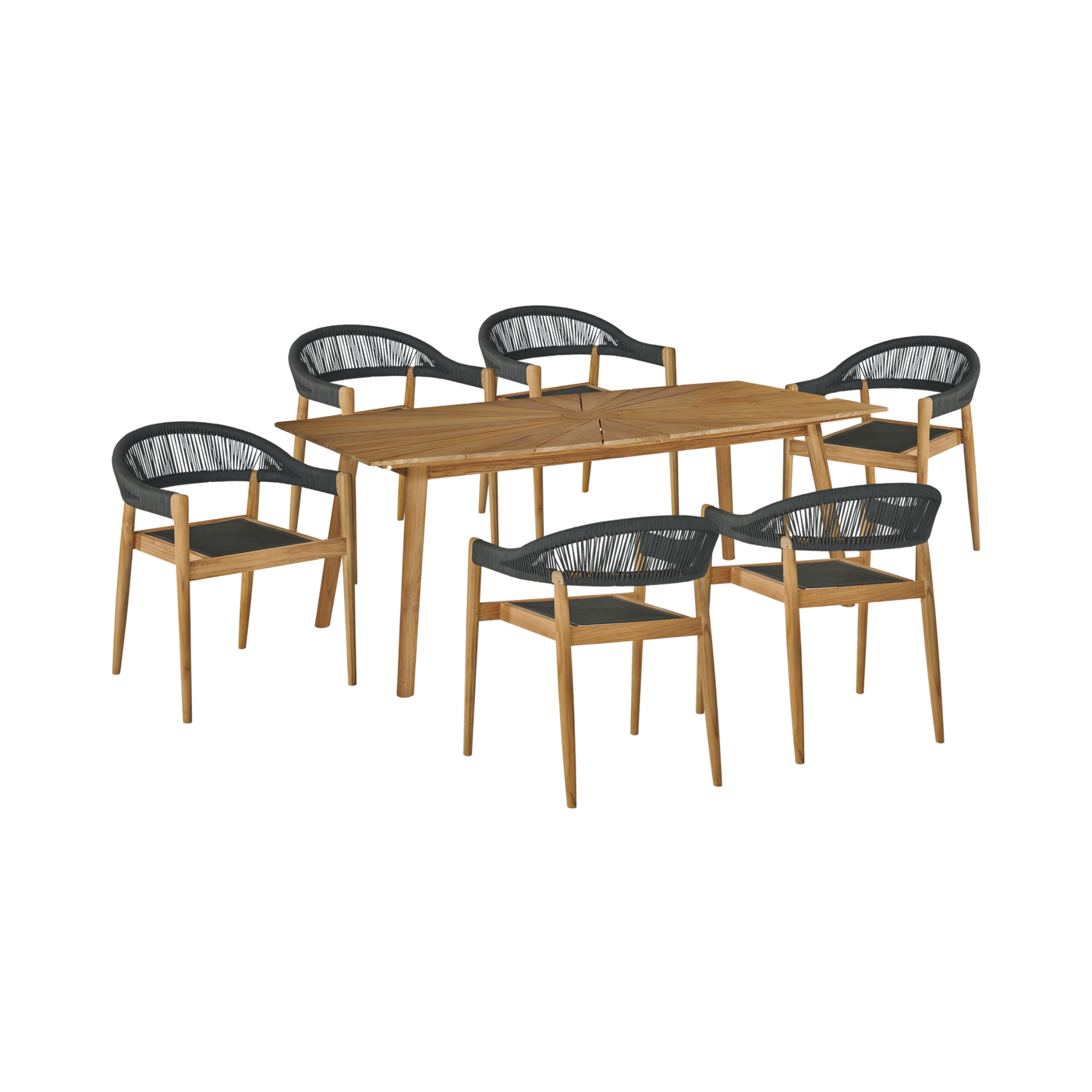 Klint 7-Piece Rectangular Teak Outdoor Dining Set with Stacking Armchairs