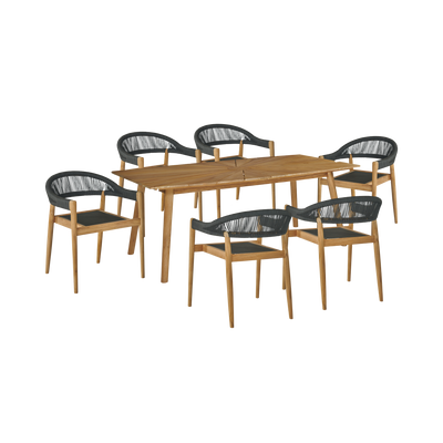 Klint 7-Piece Rectangular Teak Outdoor Dining Set with Stacking Armchairs